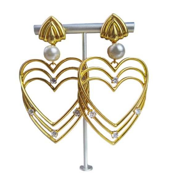 BALENCIAGA large 3D heart Pearl and Crystal clip earnings - Picture 1 of 3